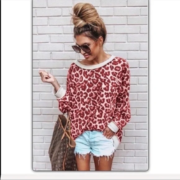 Ravens Red Leopard Crewneck Top - Picture 1 of 6